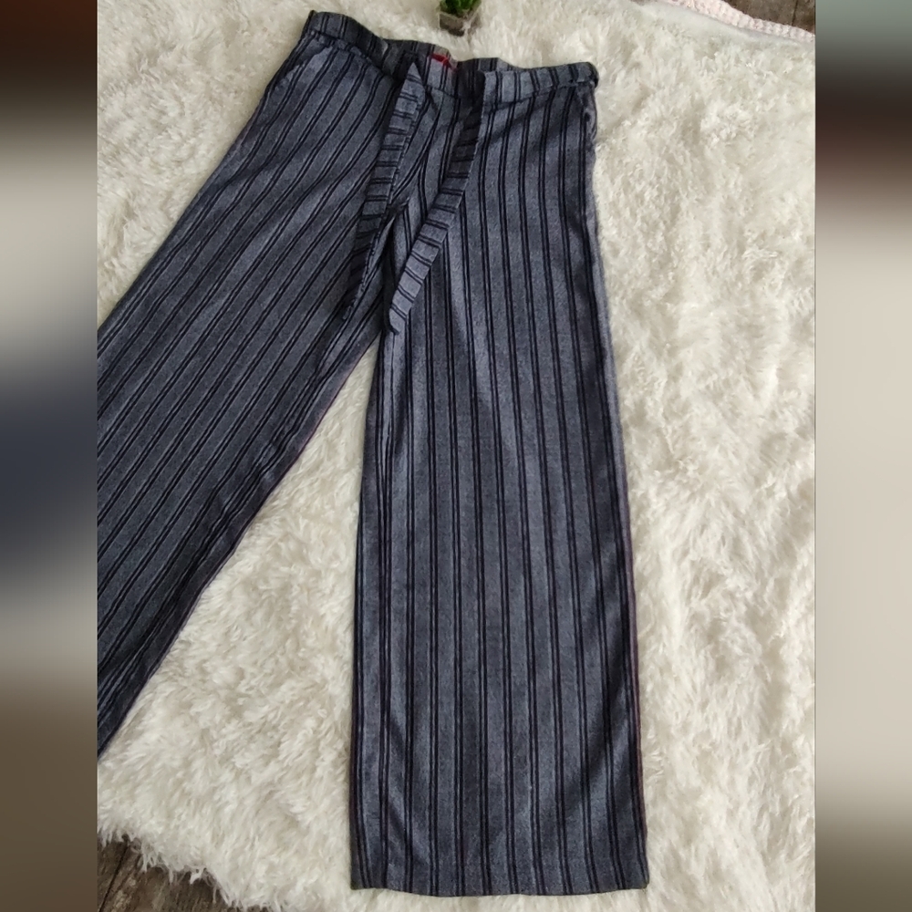 Hot Kiss Dress Pants Women Gray Stripes Belt Side Zipper Size 13 Wide Leg New - Picture 6 of 13